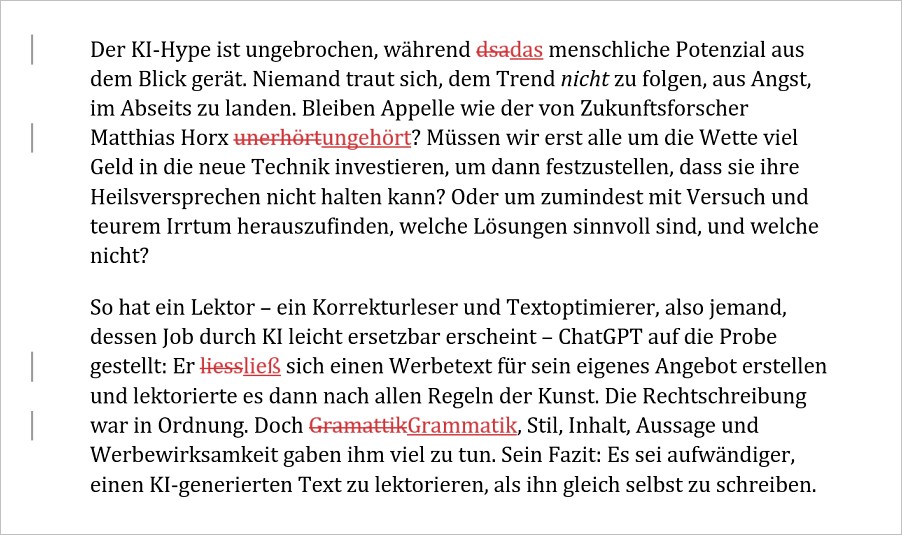 Grafik: Textbeispiel sichtbar lektoriert